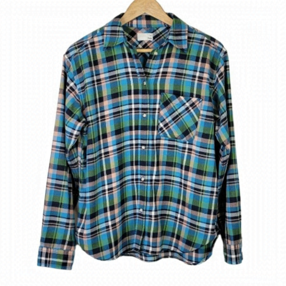 𝅺wilfred Free Aritzia Plaid Button Down Shirt Flannel Blue Green S